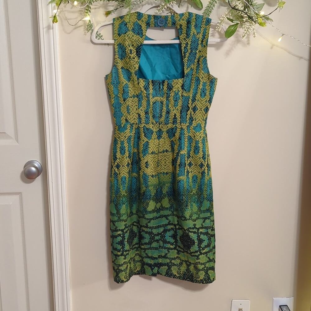 Muse backless snakeskin green blue dress